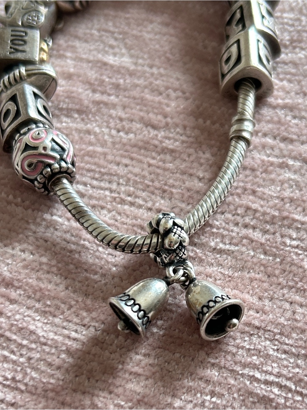Authentic Pandora Charm Silver Bells Dangle Christmas Dangle Pendent Bead